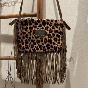LV repurposed Animal Print Suede Fringe Crossbody